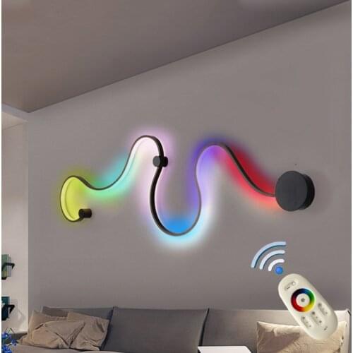 Modern Creative Track RGB Wall Lights Iron Black White S-shaped Remote Control Wall light fixtures