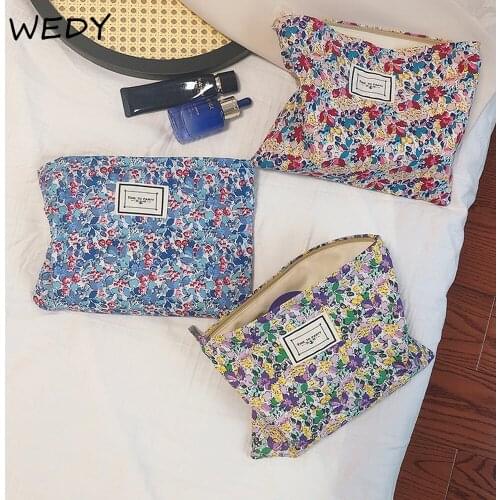 Retro Floral Clutch Cosmetic Bag Cotton Fabric Make Up Bag Organizer Women Large Toiletry Bag Make Up Storage Pouch Beauty Case