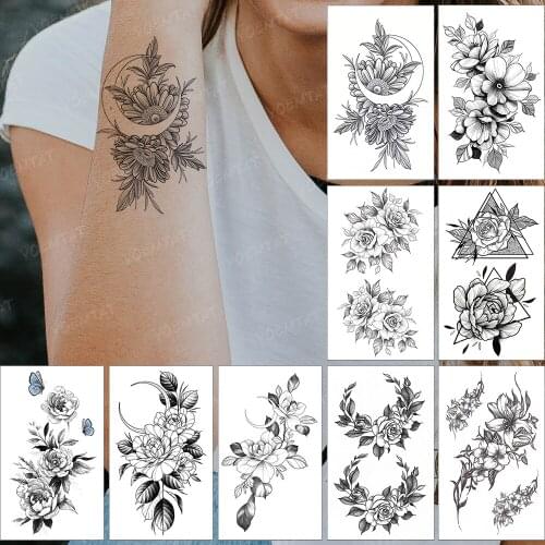 Waterproof Temporary Tattoo Sticker Ladies Line Sunflower Moon Butterfly Arm Realistic Body Art Tatoo Women Men Children Tatto