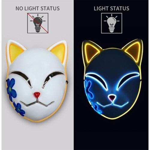 Japanese Kabuki Kitsune Foxes Cat Face Masks Japanese Anime Cosplay Halloween Party Flash Costume Prop with Elastic Belt