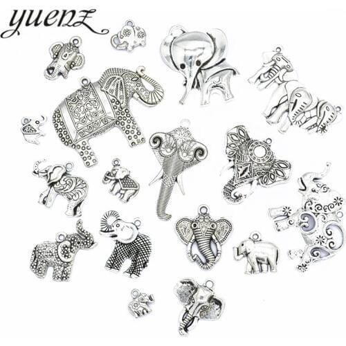 YuenZ Mixed 17 pcs Antique silver color Elephant Charms Zinc Alloy necklace,earring bracelet jewelry DIY handmade U038