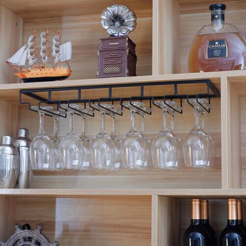 Iron Wall Mount Wine Glass Hanging Holder Goblet Stemware Storage Organizer Rack