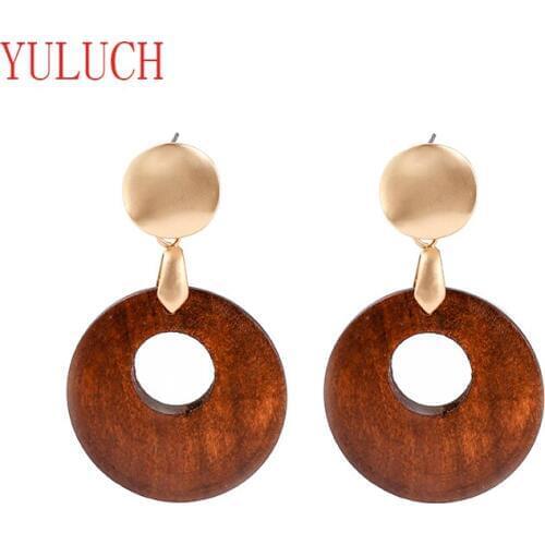 YULUCH Round small hole earrings for girls art 4 colors special party jewelry 2020 summer accessories women Stud wooden earring