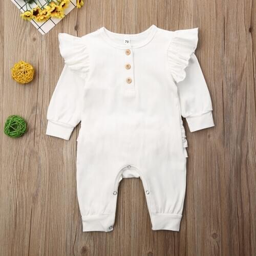 Pudcoco Winter Newborn Baby Girl Clothes Solid Color Long Sleeve Ruffle Cotton Romper Jumpsuit Outfit Warm Baby Clothes