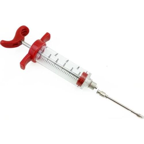 1OZ 30ml BBQ Meat Injector Kitchen Accessories Plastic Marinade Injector Stainless steel Needle Red Syringe Marinade Flavour