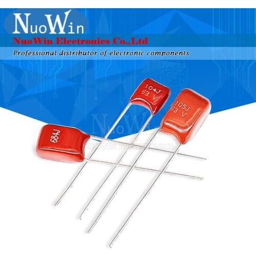 10pcs Metallized Polypropylene Film Capacitor 63V 104 105 684 474 5MM 1UF 0.68UF 0.47UF 0.1UF 105J 684J 474J 104J CBB Capacitors