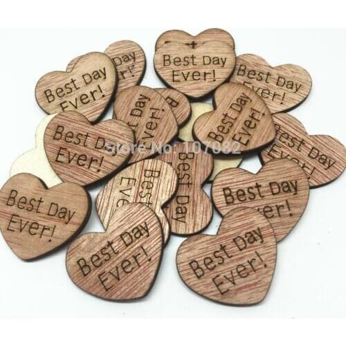 100pcs 25mm Best Day Ever! Wood Heart Embellishments Wedding Confetti Crafts Toppers Chips Cardmaking Scrapbooking