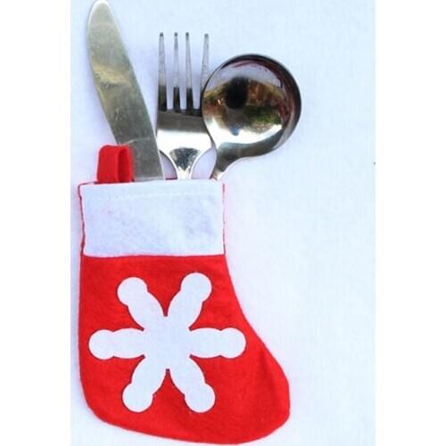 12pcs Mini Snowflake Christmas Stocking Cover Socks Bag Tableware Silverware Knives Forks Holders Pockets Xmas Party Home Decor