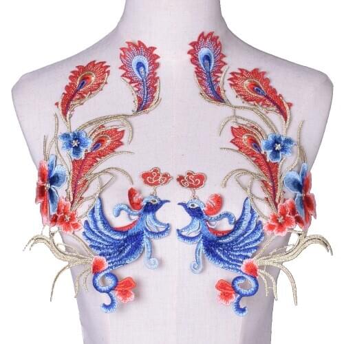 2Pcs/Set Phoenix Patches For Clothing Applique Embroidery Patch Decals Peacock Phoenix Clothing Accessories