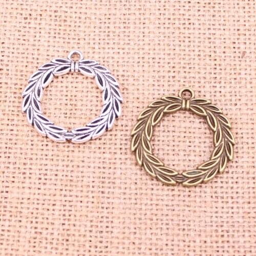 5pcs Tibetan Silver Plated olive branch laurel wreath Charms Pendants for Jewelry Making DIY Handmade Craft 34mm