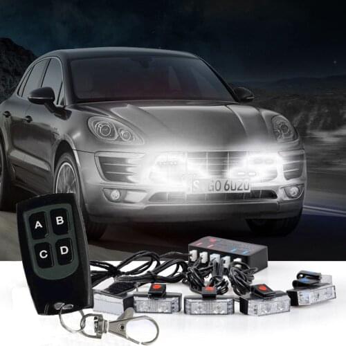 8 in 1 Kit 12V 16 LEDs Car Emergency Strobe Lights Vehicle Deck Dash Grill Lamps Wireless Control Flashing Warning Light Bars