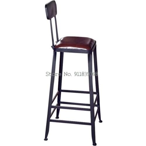 American Bar Chair Coffee Shop Iron Bar Chair Front Desk High Stool Retro Bar Stool Solid Wood Table Milk Tea Chair