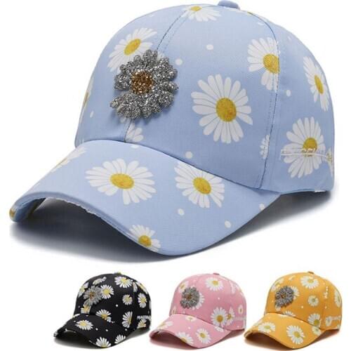 TOTRUST Women Daisy Flower Cap Spring Summer Autumn Snapback Outdoor Hat For Women Fitted Baseball Cap Adjustable Casquette