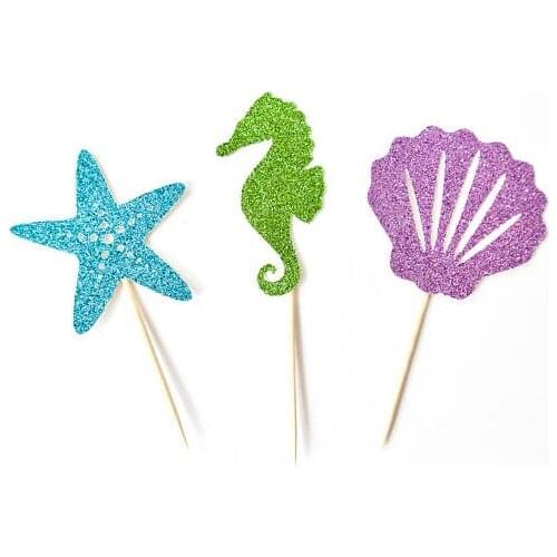Glitter Under the Sea Theme birthday cupcake toppers nautical wedding beach bridal shower party toothpicks