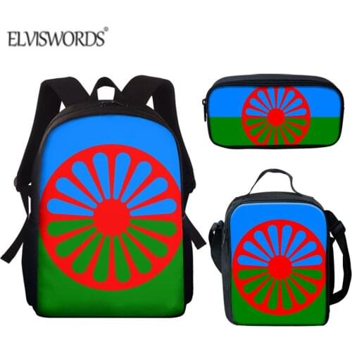 ELVISWORDS Fashion Children School Bags 3PCS/set Romany Roma Travellers Flag Shoulder Backpack Schoolbag For Women Knapsack