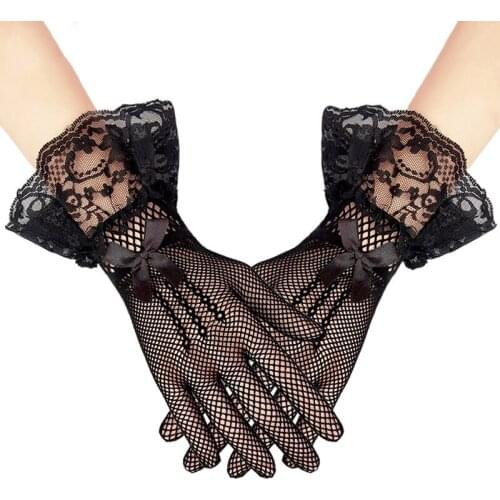 European Style Bridal Sexy Accessories Gloves Sexy Printed Lace Gloves Lolita Mesh See-through Gloves Womens Erotic Lingerie