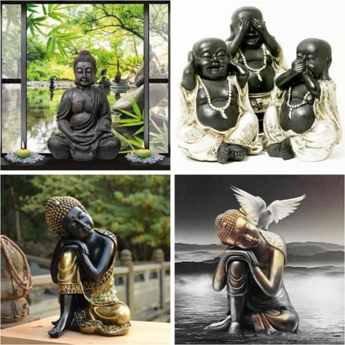 Huacan Diamond Painting Full Square Buddha Mosaic Religion Diamond Art Embroidery Farmhouse Home Decor