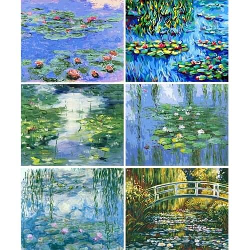 GATYZTORY DIY Painting by Numbers Claude Monets Paintings Kinds of Water Lilies Impression Lotus Paints by Numbers Decor Art