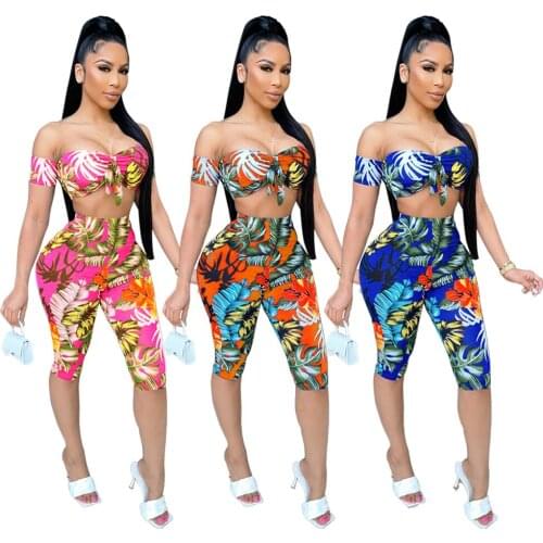 Echoine Women summer Sexy Print sports suit Sleeve tube top Cropped trouserss Two Piece set Casual holiday beach Party Outfits
