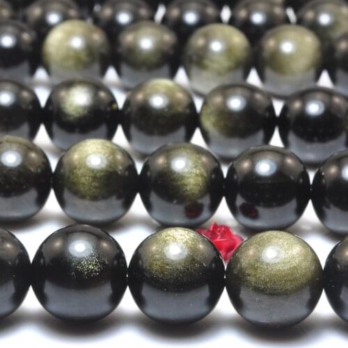 Natural Black Golden Obsidian Smooth Round Beads Wholesale Loose Gemstones Semi Precious Stones Jewelry Making Bracelet Necklac