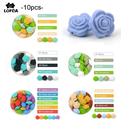 LOFCA Rose 10pcs Double Face Silicone Flower Beads Teething Charm Teether Baby Chewing Necklace Soft Chewable For Pacifier Chain