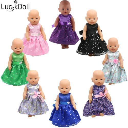 Luckydoll 8pcs Cute Princess Dress Suitable Fit 18 Inch American 43cm BabyDoll Clothes Accessories Toy Childrens Christmas Gift