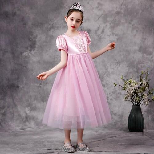 1pcs Sweet Girls Fluffy Mesh Princess Dress Summer Cosplay Costume For Kids Girls Halloween Party Children Clothing C47M198