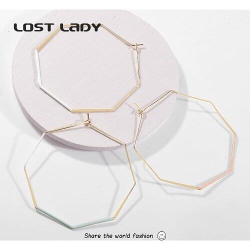 Lost Lady Minimalist Earrings Rings Fashion Hollow Big Geometric Ring Earring Gold Color Hoop Earrings Party Jewelry