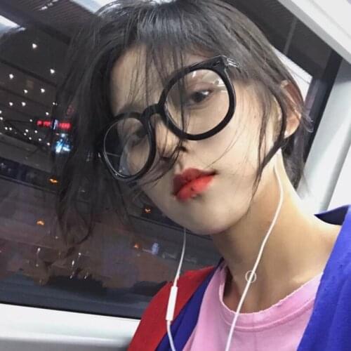 Trendy Black Round Eyewear Frame Women Retro Big Optical Glasses Frame for Myopia Women Men Clear Lens Spectacles