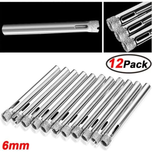 12pcs Kits 6mm Diamond Cutter Hole Saw Diamond Holesaw Tool Drill Bits for Tile Ceramic Glass Marble Diamond Coated Drill Bits