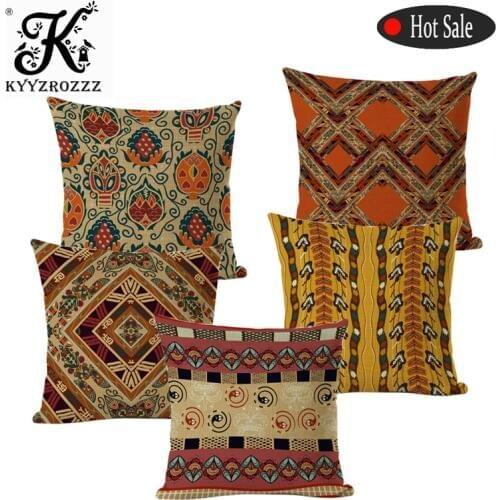 Classical Flower Decoration Cushion Covers Sofa Seat Car Cotton-linen Retro-ancient Ethnic Seat Cover Funda Cojin