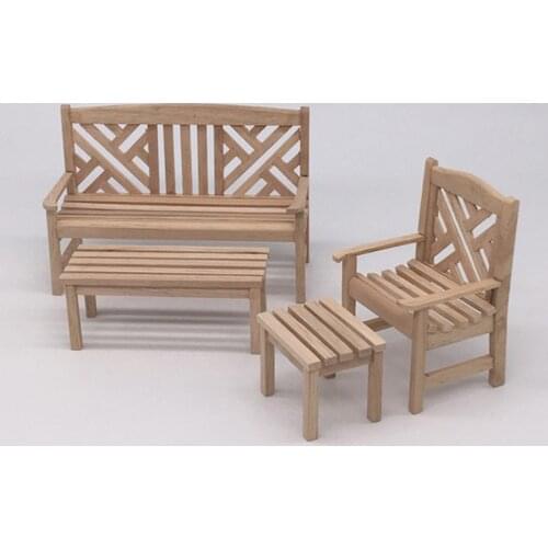Unpainted 1/12 Wooden Bench Chair Stool Table Set for Dolls House Garden Yard Park Any Room Furniture Decor
