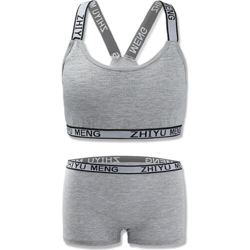 Teen Girls Underwear Soft Padded Cotton Letter Print Bra Set Young Yoga Sports 8-15Years