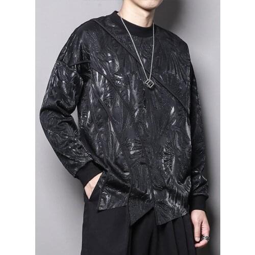 Free shipping New mens male fashion black personality design irregular stitching tailoring texture hair stylist sweatershirt