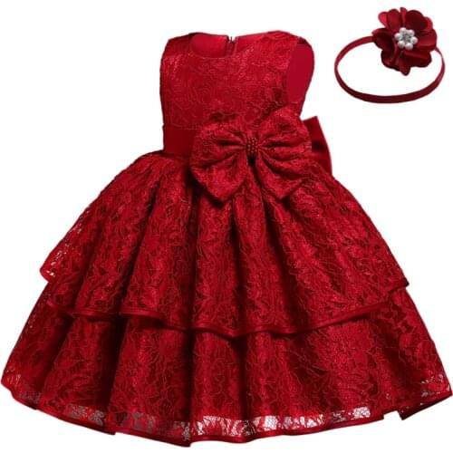 1 2 Years Baby Girls Birthday Princess Dress Toddler Kids Flower Lace Party Tutu Vestidos Wedding Elegant Christening Ball Gown