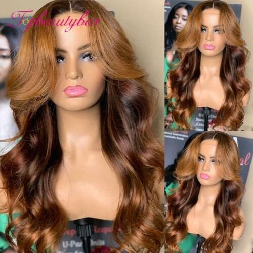 Wave 4x4 Closure Human Hair Wigs Ombre Brown 180% Brazilian Brown Color Closure Wigs For Women