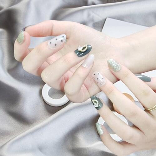 Nail Patch Short Round Head Grey Dot Diamond Wearing Nail Art Gifts Nail Patch False Nails Nail Art Tools Nail Patch New