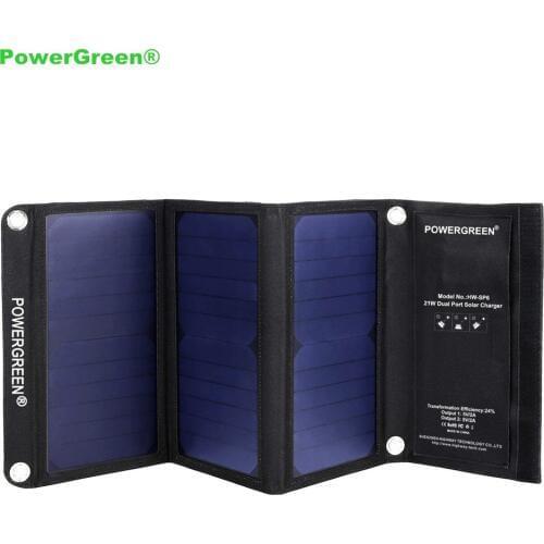 PowerGreen Fast Charging Solar Power Bag 21 Watts Foldable Solar Charger Mini Solar System Battery Bank for Mobile Phone