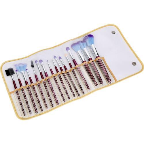 Portable 16pcs Soft Wool Makeup Brushes Set with PU Bag