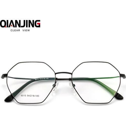 QianJing New Designer Polygons Glasses Frames Vintage Myopia Eyeglasses Frame Men Women Casual Clear Lens Spectacles Goggles