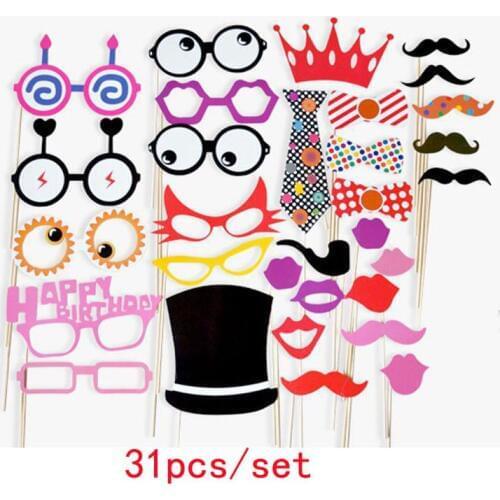 Happy Birthday Photo Booth Props DIY Brides Wing Girl Glasses Mustache Photo Accessories Wedding Event Party Supplies