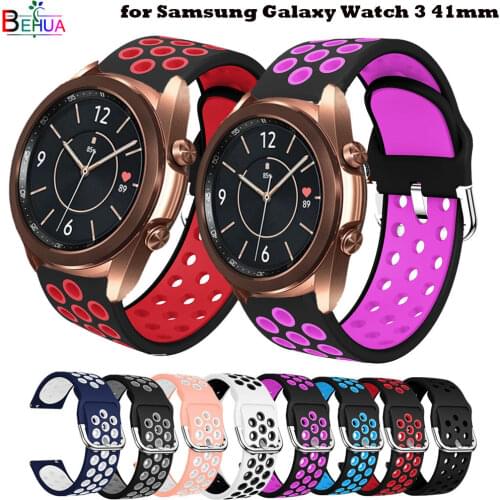 BEHAU 20mm Sport olorful Silicone watchBand for Samsung Galaxy Watch 3 41mm Smartwatch band Replacement double color wristStrap