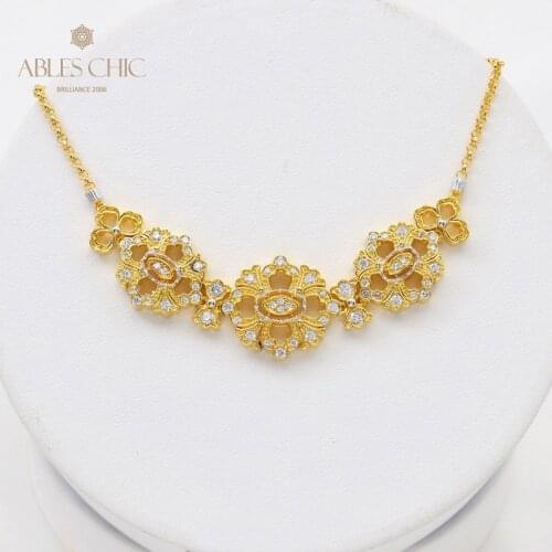 Renaissance 18K Gold Tone Vintage Clover Celtic Filigree 925 Silver Floral Pattern Elegant Classic Wedding Necklace C11N3S25656