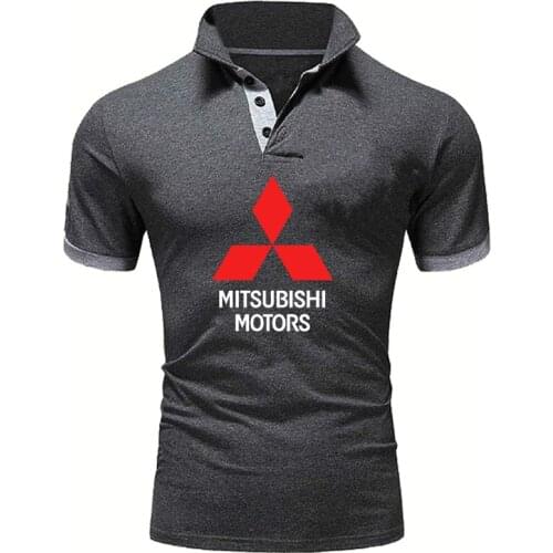 Fashion high quality Men Solid color polo shirt Mitsubishi Car Logo Printing Summer casual tops Pure cotton Mens short sleeve
