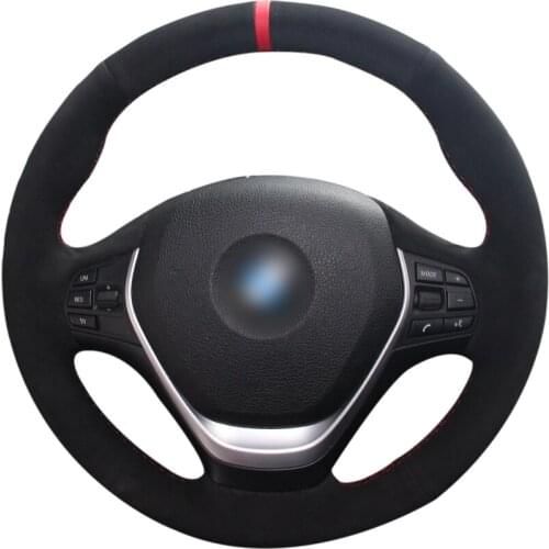 Hand-stitched Red Marker Black Suede Car Steering Wheel Cover for BMW F20 F21 F22 F23 F30 F31 F34 F32 F33 F36 2014 2015-2019