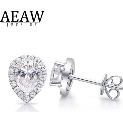 AEAW DF Color 1.0Carat Ct 5x7mm Pear Cut Moissanite Stud Earrings Push Back Solid 18k White Gold Fine For Lady Certificated