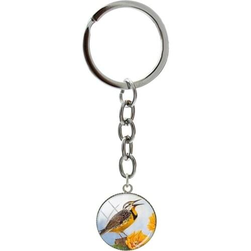 Cute Thrush Image Key Holder 20mm Round Birds Keyring 2021 Natural Animal Glass Dome Jewelry Wedding Gifts For Guests