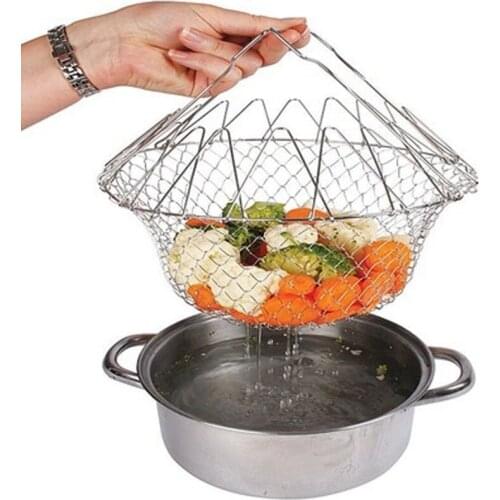 Foldable Steam Rinse Strain Stainless Steel Folding Frying Basket Colander Sieve Mesh Strainer Kitchen Cooking Tools Accessories