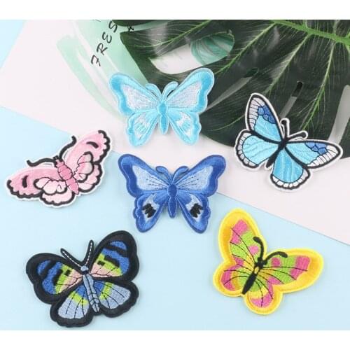 Blue Butterflies Embroidery Cloth Patch Iron on Small Thermoadhesive Pink Moth Sticker Denim Girls Clothes Shoes Bags Appliques