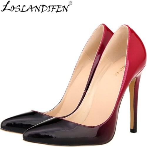 LOSLANDIFEN Women Pumps Pointed Toe Slip on Sexy High Heels Shoes Mixed Color Ladies Wedding 302-1DB